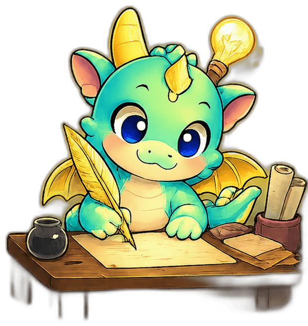 Dragon writing with quill