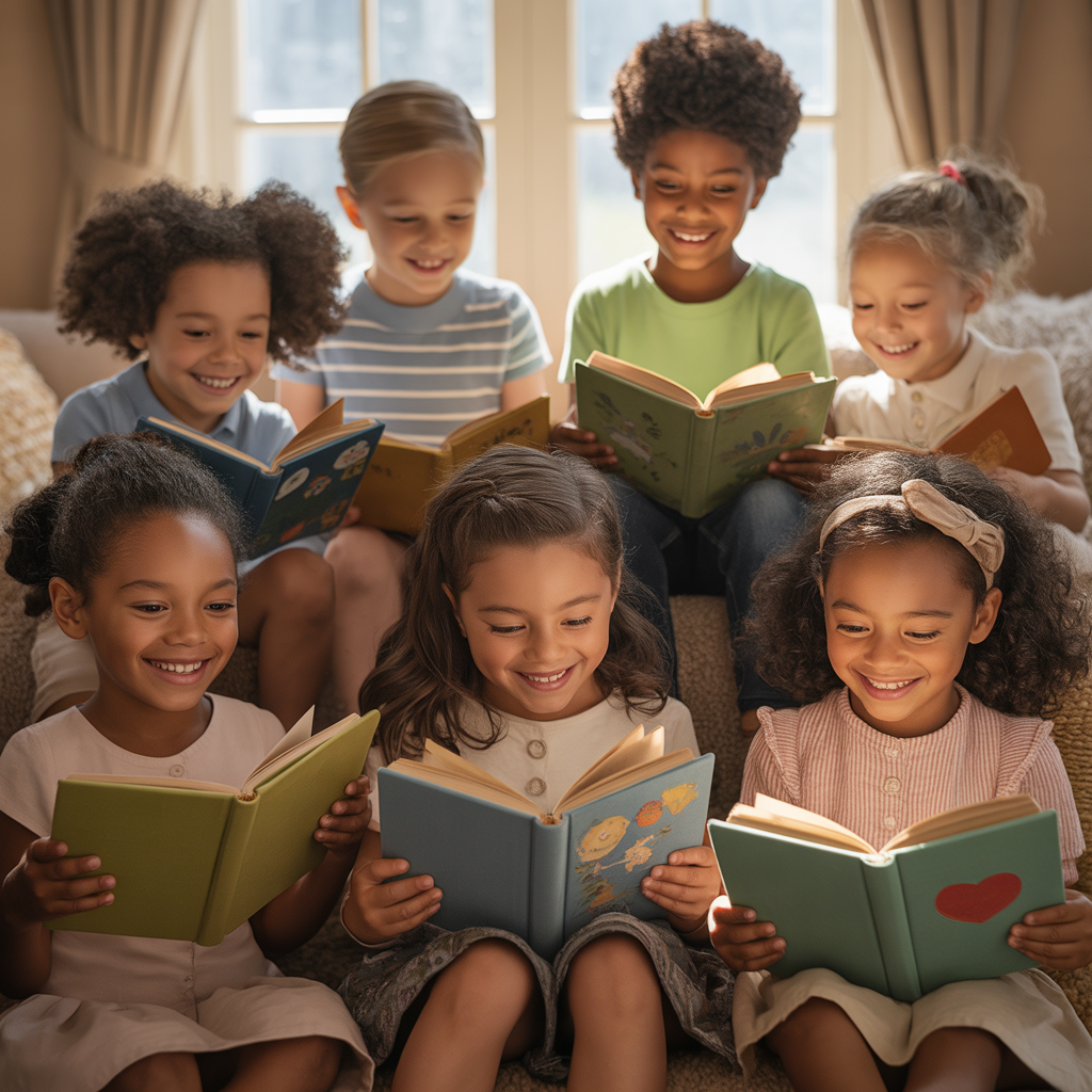 Children reading books together